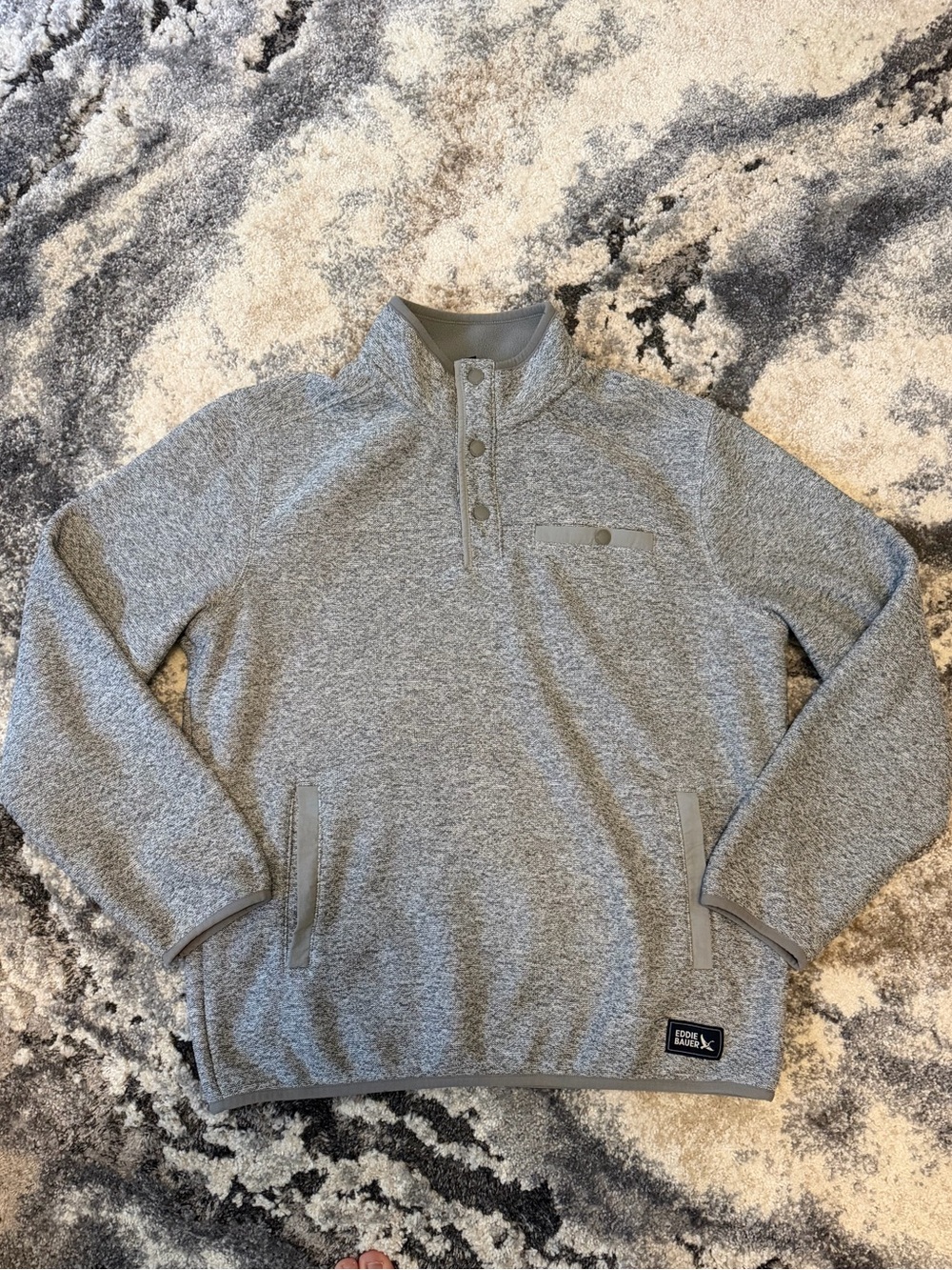 Eddie Bauer Men’s Heather Gray Quarter-Snap Fleece Pullover Medium